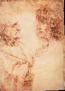 LEONARDO da Vinci Profiles of a young and an old man painting